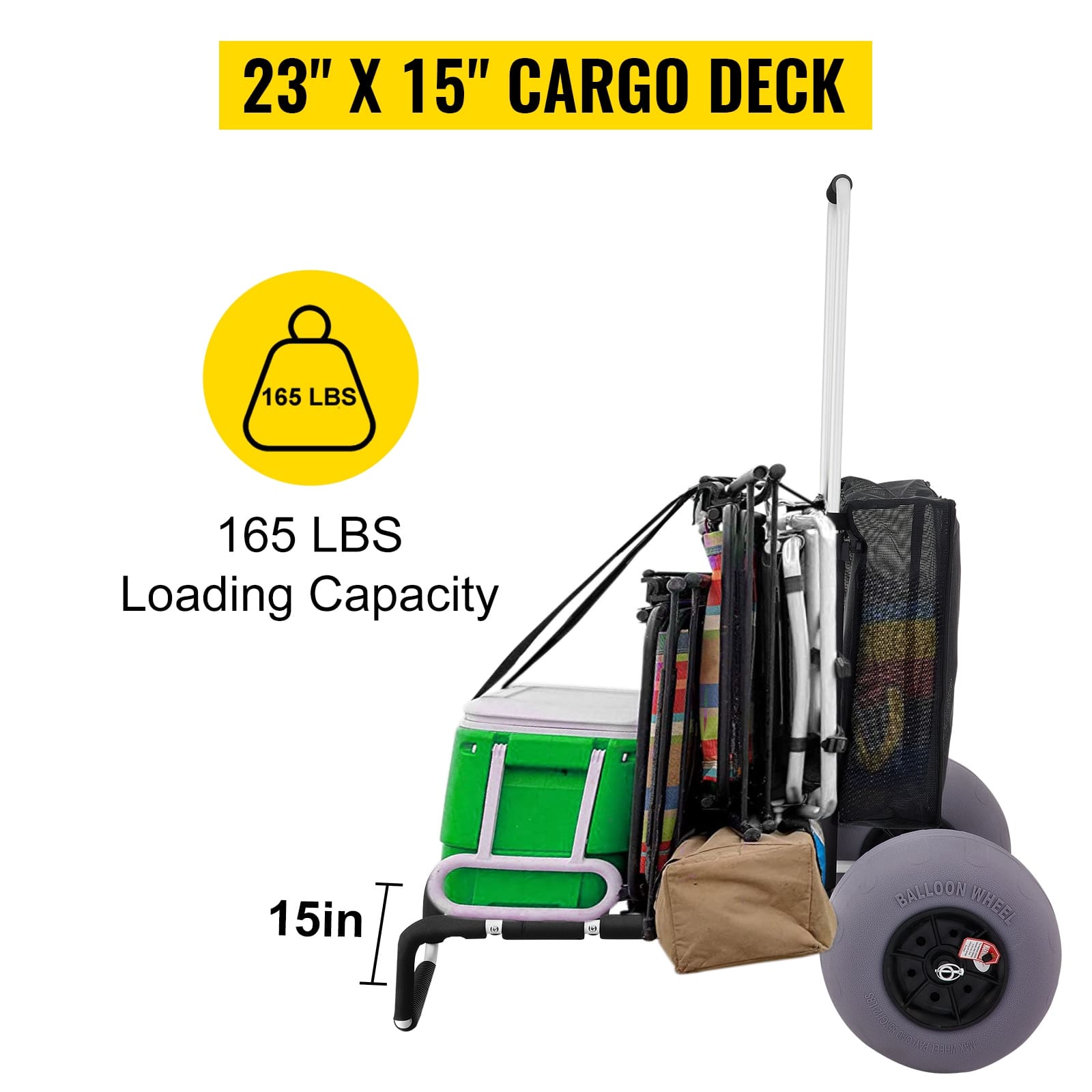 VEVOR Beach Carts for Sand Cargo Deck TPU Balloon Wheels 165LBS Loading